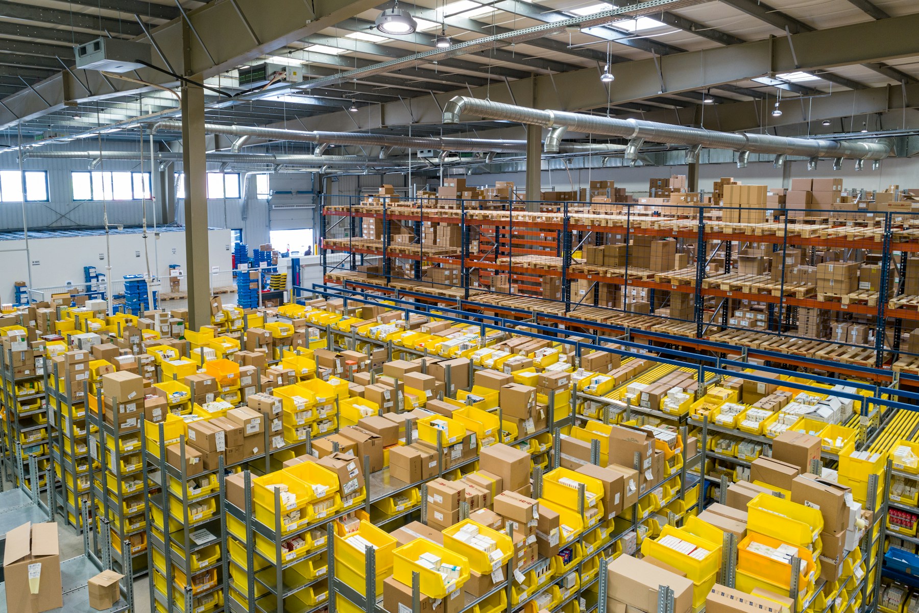 Wholesale goods organized in a distribution warehouse